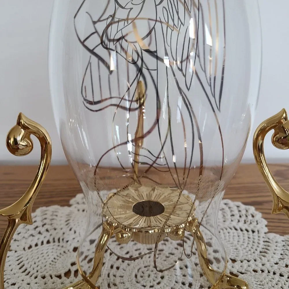 Partylite Versailles Stand Candle Holder With Golden Angel Hurricane Shade P7078